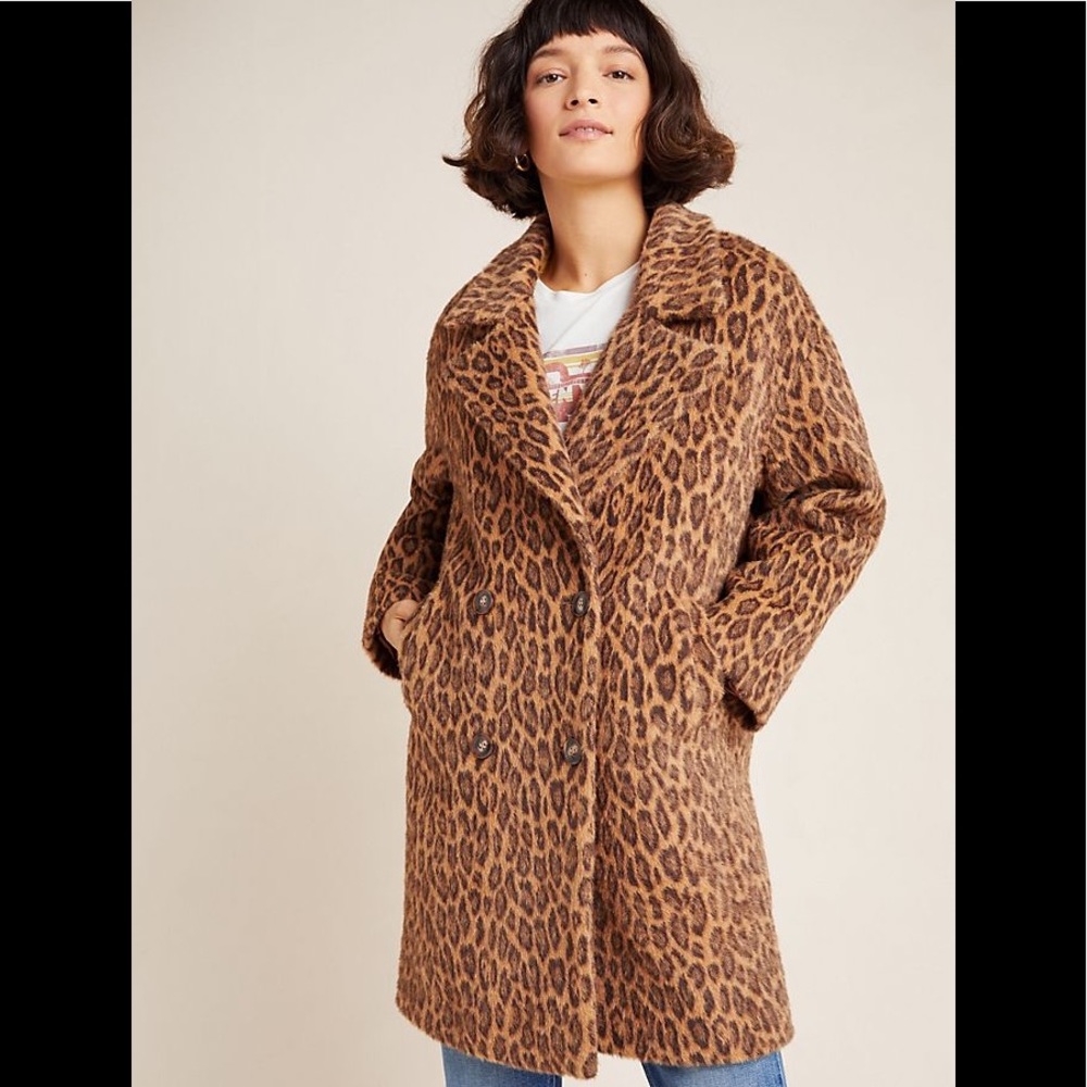 Anthropologie Leopard Print Teddy Coat in Brown